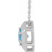 14K White Natural Aquamarine Geometric 16-18" Necklace