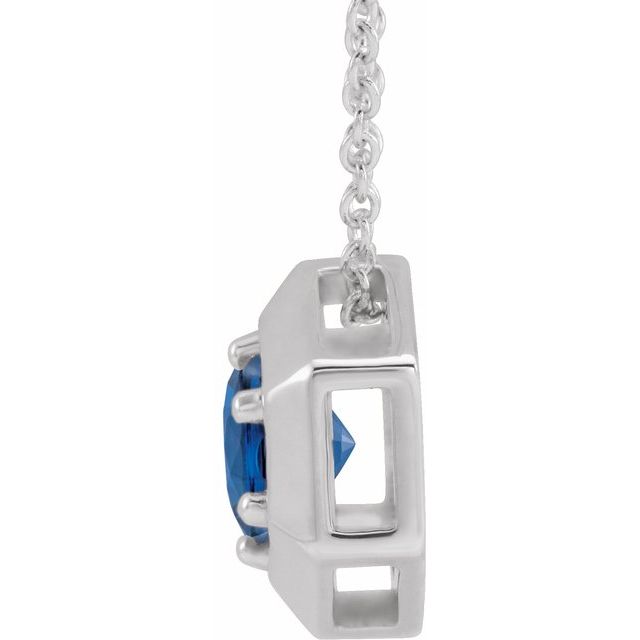 Sterling Silver Lab-Grown Blue Sapphire Geometric 16-18" Necklace