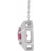 Sterling Silver Natural Pink Tourmaline Geometric 16-18" Necklace