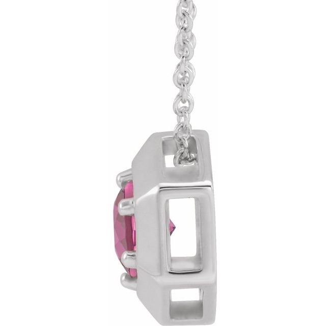 Sterling Silver Natural Pink Tourmaline Geometric 16-18" Necklace
