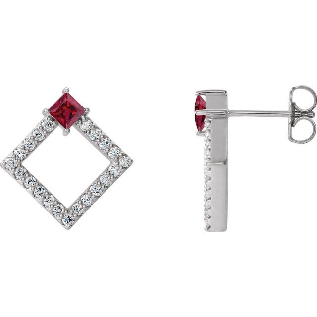 Sterling Silver Natural Ruby & 1/3 CTW Natural Diamond Earrings