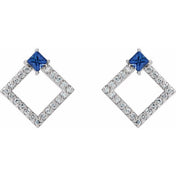 Platinum Natural Blue Sapphire & 1/3 CTW Natural Diamond Earrings