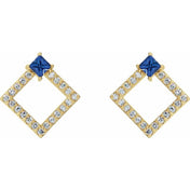 14K Yellow Natural Blue Sapphire & 1/3 CTW Natural Diamond Earrings