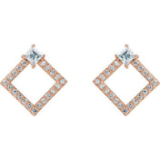 14K Rose Natural White Sapphire & 1/3 CTW Natural Diamond Earrings