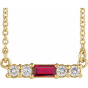 14K Yellow Lab-Grown Ruby & 1/8 CTW Natural Diamond 16" Necklace