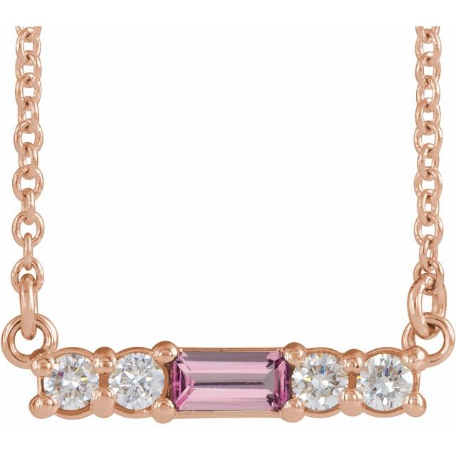 14K Rose Natural Pink Tourmaline & 1/8 CTW Natural Diamond 16" Necklace