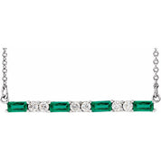 Sterling Silver Lab-Grown Emerald & 1/6 CTW Natural Diamond Bar 16-18" Necklace