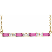14K Yellow Natural Pink Tourmaline & 1/6 CTW Natural Diamond Bar 16-18" Necklace