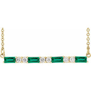 14K Yellow Lab-Grown Emerald & 1/6 CTW Natural Diamond Bar 16-18" Necklace