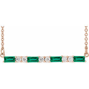 14K Rose Lab-Grown Emerald & 1/6 CTW Natural Diamond Bar 16-18" Necklace