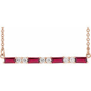 14K Rose Natural Ruby & 1/6 CTW Natural Diamond Bar 16-18" Necklace