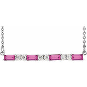 Sterling Silver Natural Pink Tourmaline & 1/6 CTW Natural Diamond Bar 16-18" Necklace