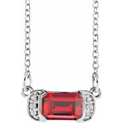 14K White Lab-Grown Ruby & .02 CTW Natural Diamond Bar 16" Necklace
