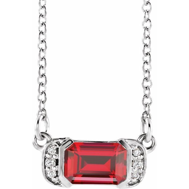 14K White Lab-Grown Ruby & .02 CTW Natural Diamond Bar 16" Necklace