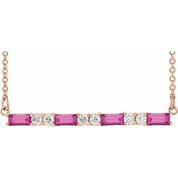 14K Rose Natural Pink Tourmaline & 1/6 CTW Natural Diamond Bar 16-18" Necklace
