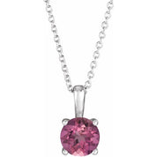 Sterling Silver 5 mm Natural Pink Tourmaline 16-18" Necklace