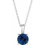 Sterling Silver 4 mm Lab-Grown Blue Sapphire 16-18" Necklace