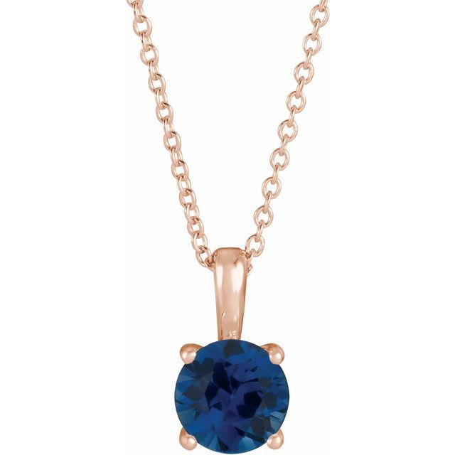 14K Rose 4 mm Lab-Grown Blue Sapphire 16-18" Necklace
