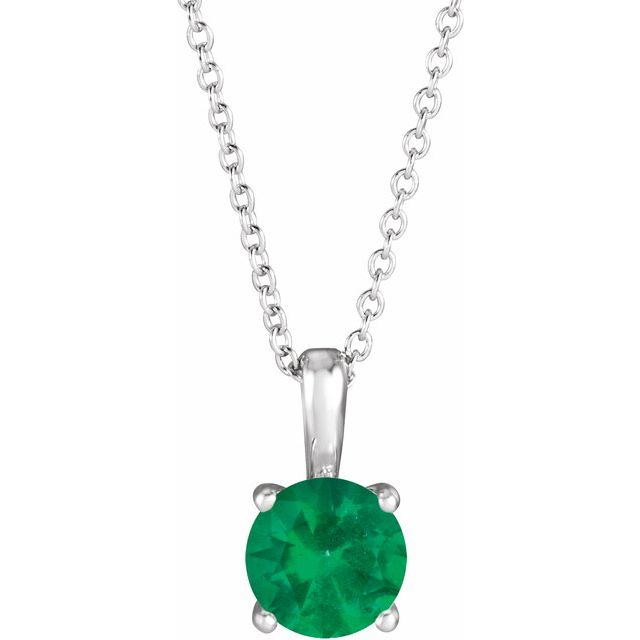 Sterling Silver 5 mm Lab-Grown Emerald 16-18" Necklace