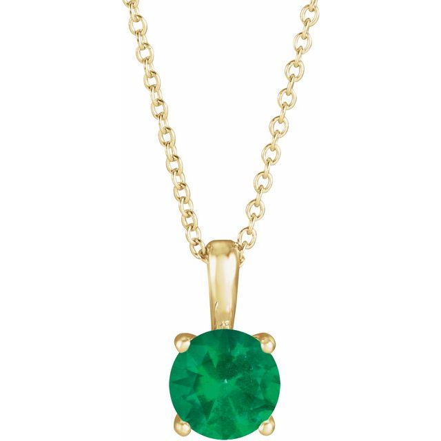 14K Yellow 5 mm Lab-Grown Emerald 16-18" Necklace