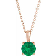 14K Rose 5 mm Lab-Grown Emerald 16-18" Necklace