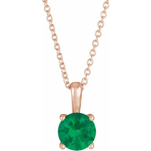 14K Rose 4 mm Lab-Grown Emerald 16-18" Necklace