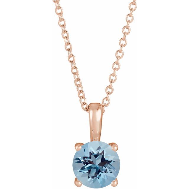 14K Rose 4 mm Natural Aquamarine 16-18" Necklace