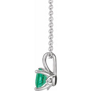 Sterling Silver 5 mm Lab-Grown Emerald 16-18" Necklace