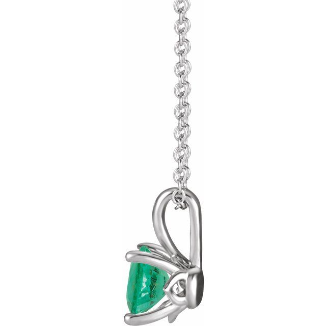Sterling Silver 5 mm Lab-Grown Emerald 16-18" Necklace