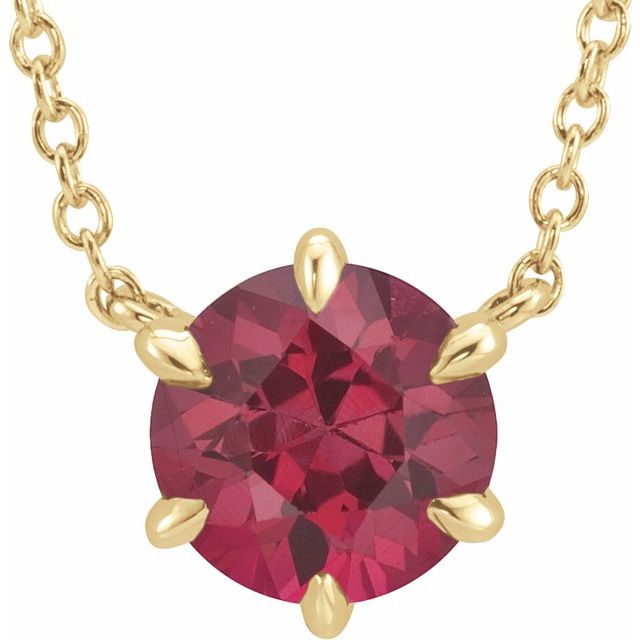 14K Yellow Lab-Grown Ruby Solitaire 16" Necklace