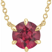 14K Yellow Natural Ruby Solitaire 16" Necklace
