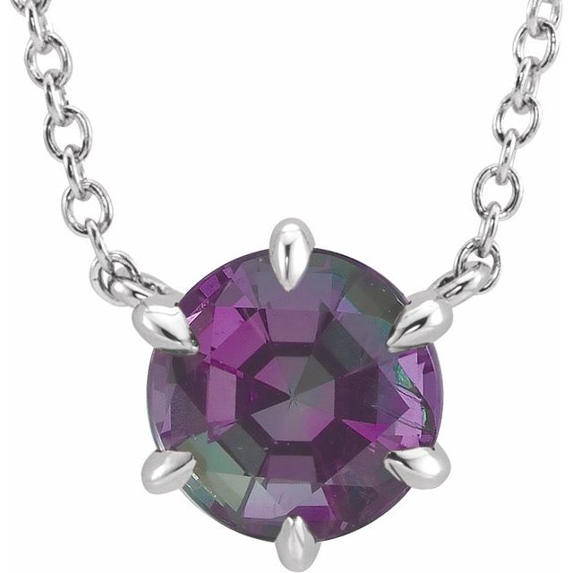 Sterling Silver Lab-Grown Alexandrite Solitaire 16" Necklace