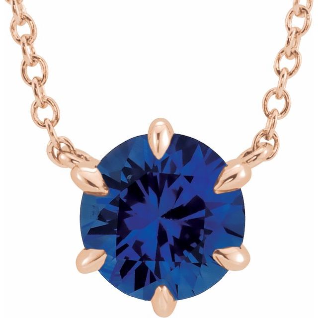 14K Rose Lab-Grown Blue Sapphire Solitaire 16" Necklace