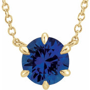 14K Yellow Natural Blue Sapphire Solitaire 18" Necklace