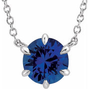 14K White Natural Blue Sapphire Solitaire 18" Necklace