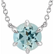 14K White Natural Aquamarine Solitaire 18" Necklace