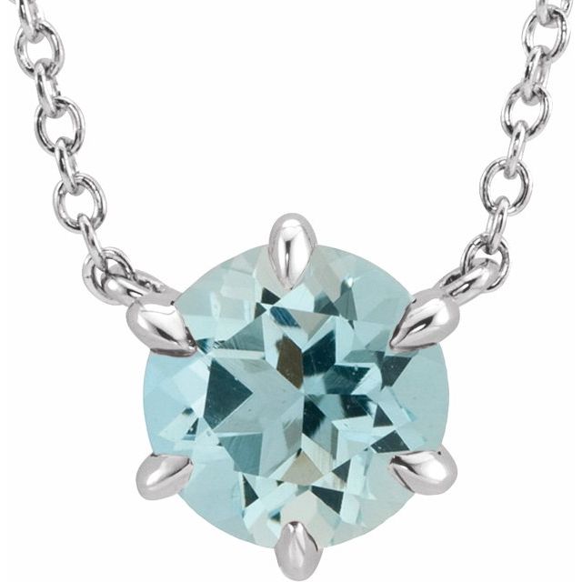 14K White Natural Aquamarine Solitaire 18" Necklace