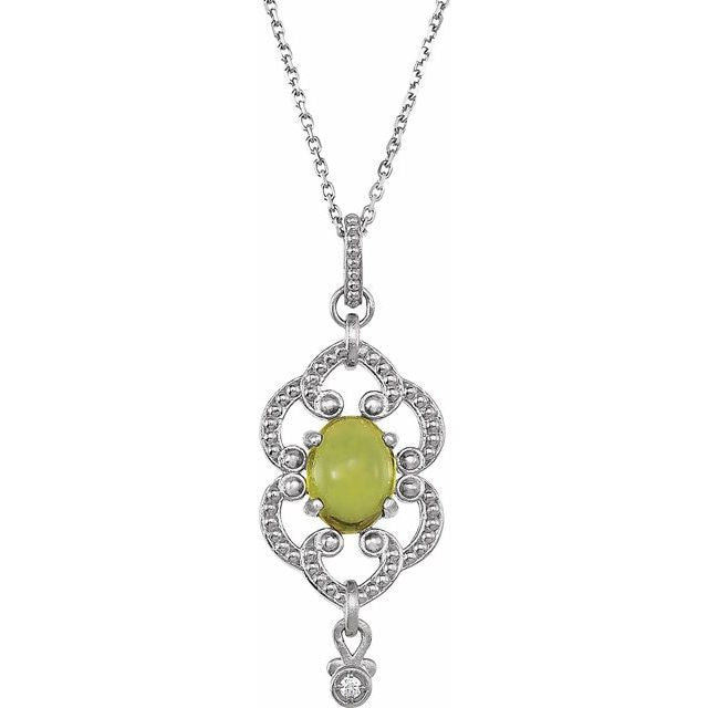Sterling Silver Natural Peridot & .015 CTW Natural Diamond 18" Necklace