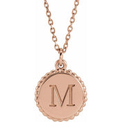 14K Engravable Beaded Disc Necklace 16-18" Adjustable Length