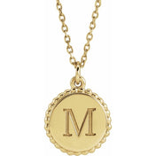 14K Engravable Beaded Disc Necklace 16-18" Adjustable Length