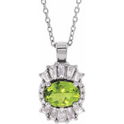 Sterling Silver Natural Peridot & 1/3 CTW Natural Diamond 16-18" Necklace