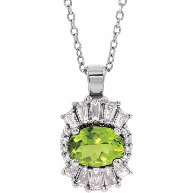 Sterling Silver Natural Peridot & 1/3 CTW Natural Diamond 16-18" Necklace