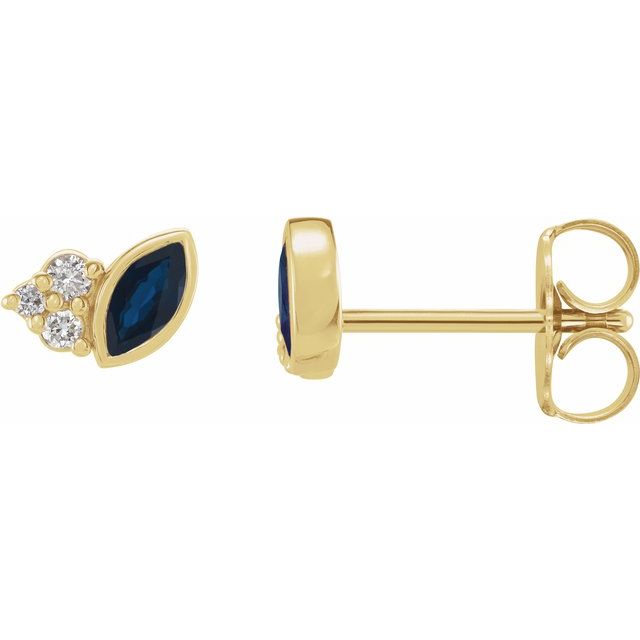 14K Yellow Gold Natural Blue Sapphire & Diamond Earrings - Style #87095:625:P