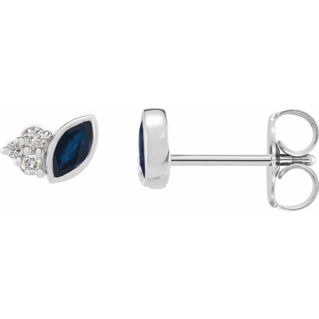14K White Gold Natural Blue Sapphire & .05 CTW Diamond Earrings - Elegant Jewelry by [Brand Name]