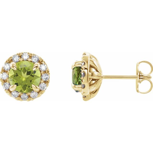 14K Yellow 6 mm Natural Peridot & 1/3 CTW Natural Diamond Halo-Style Earrings