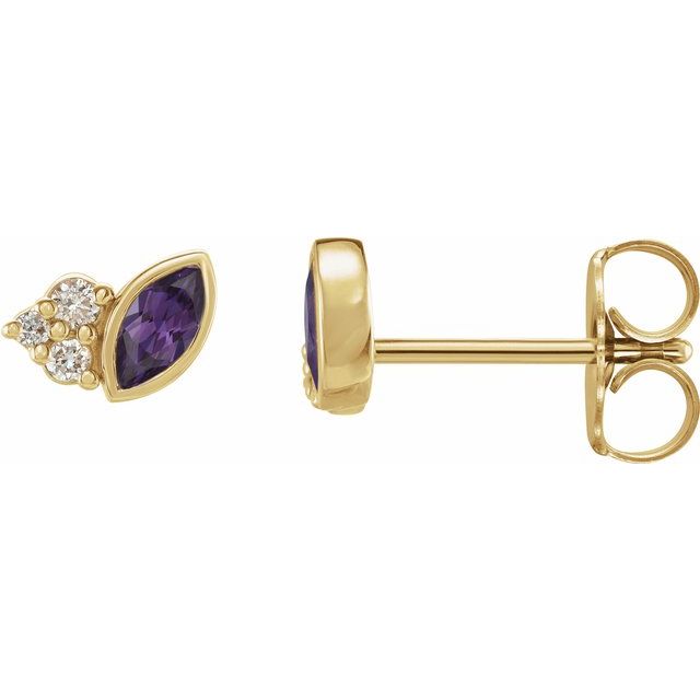 14K Yellow Lab-Grown Alexandrite & .05 CTW Natural Diamond Earrings