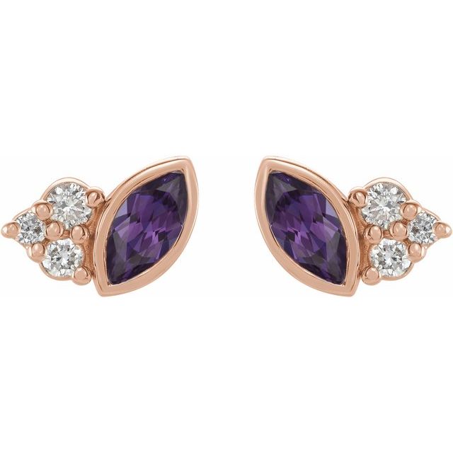 14K Rose Lab-Grown Alexandrite & .05 CTW Natural Diamond Earrings
