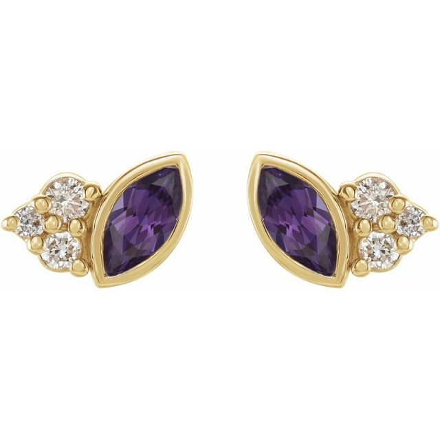 14K Yellow Lab-Grown Alexandrite & .05 CTW Natural Diamond Earrings