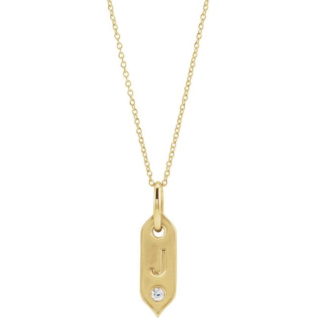 14K Yellow .05 CT Natural Diamond Initial Necklace 16-18" Length