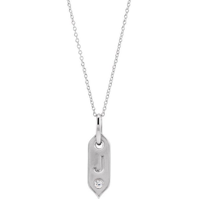 14K White .05 CT Natural Diamond Initial J 16-18" Necklace